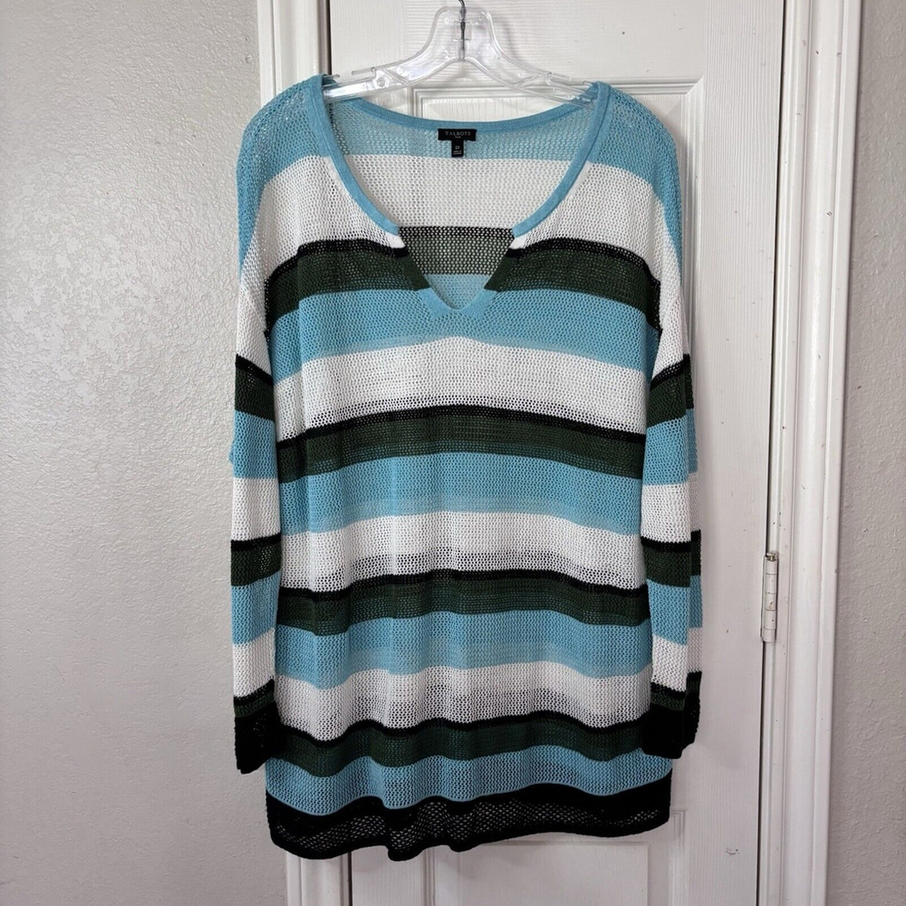 Talbots 2X Cute Fish Net Cover Up Top Long Sleeve V Neck